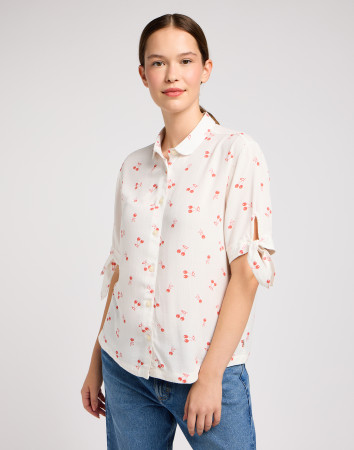 detail CAMP TIE SLEEVE BUTTON UP CHERRY GROVE PRINT